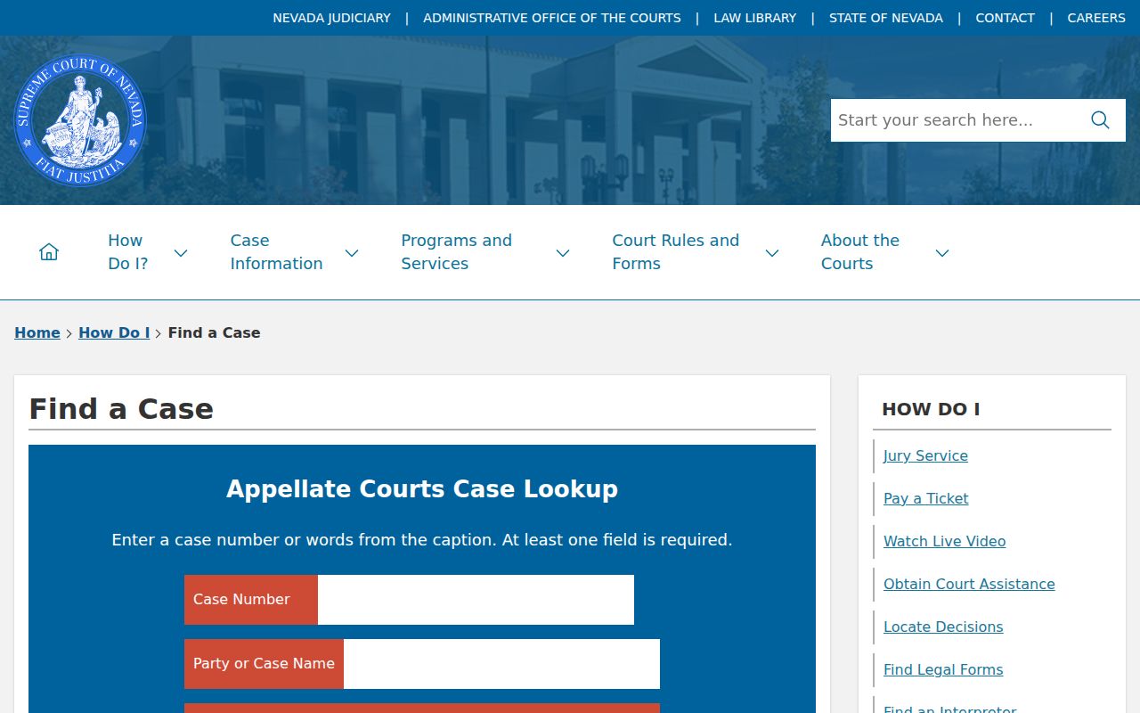 Reno people search fields for Nevada appellate court records